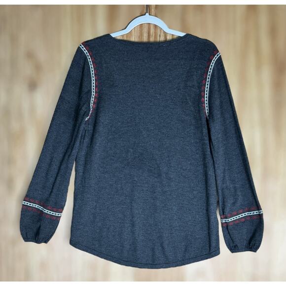 Loft Sz M Gray Embroidered Wool Blend Boho Chic Peasant Top Southwestern Folk - Picture 4 of 7